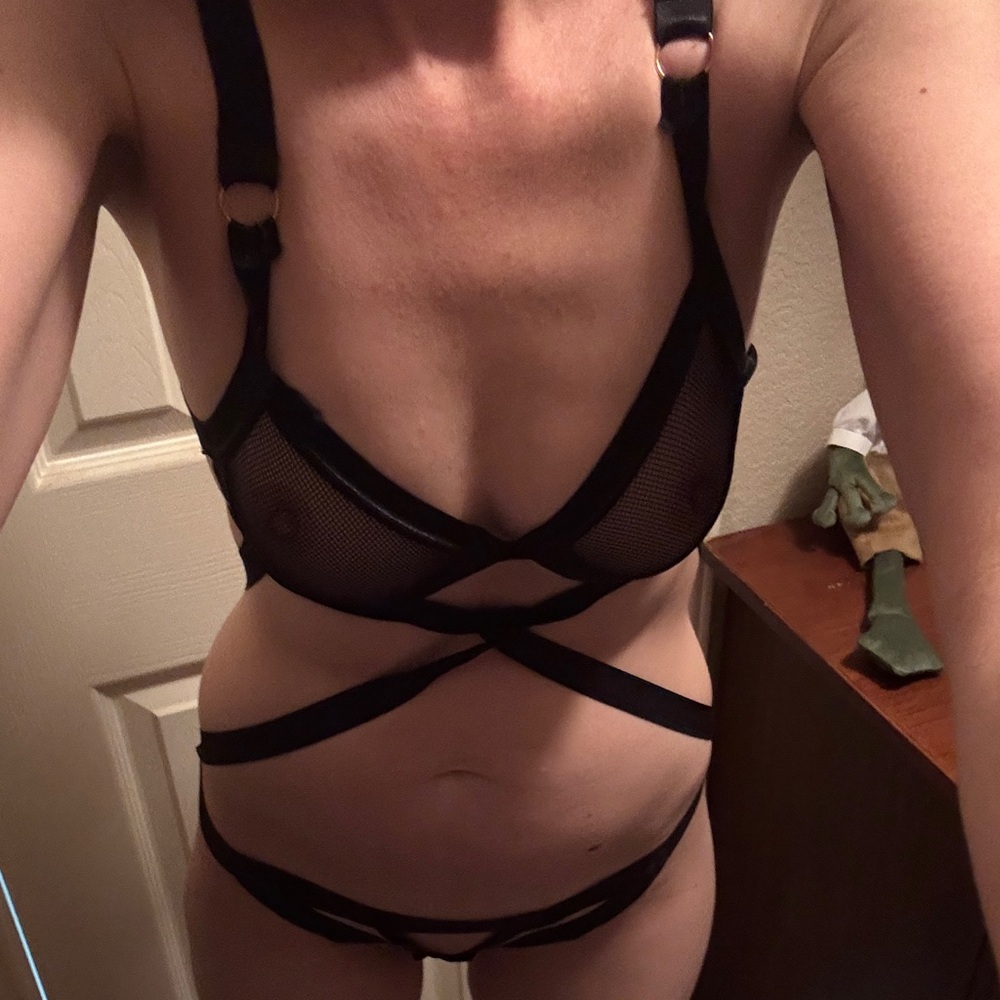 Seven Til Midnight Black Strappy Mesh Lingerie One Size Fits All